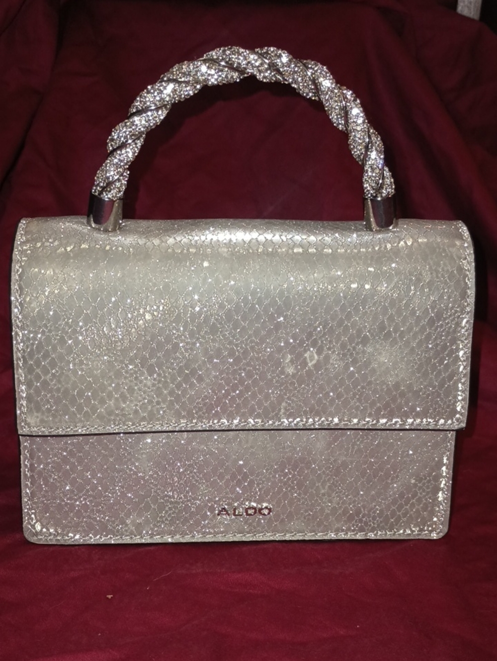 ALDO Silver Textured Top-Handle Satchel Like New Stylish Sparkles Unique Fun